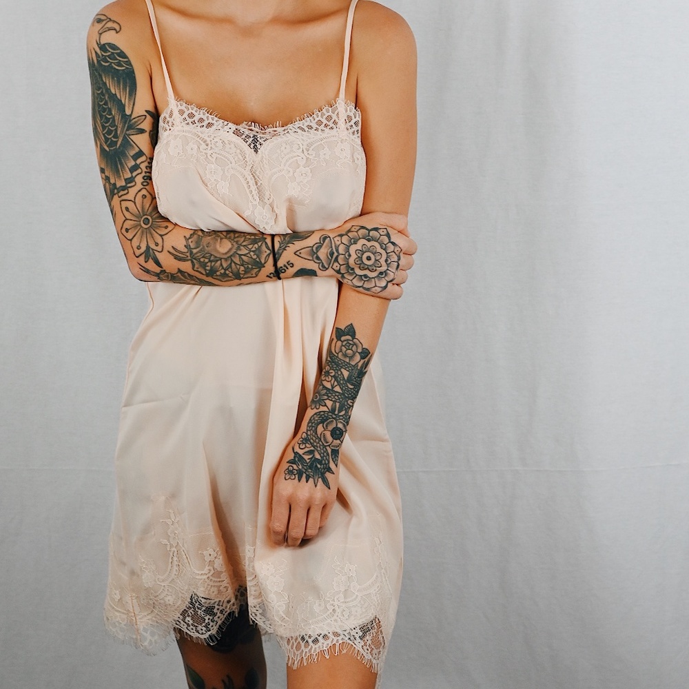 Silky Lace Front Lingerie Slip Dress